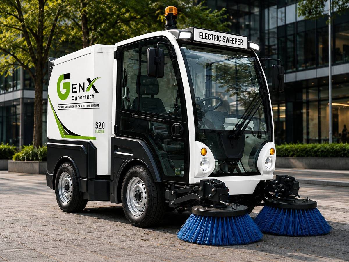 Electric road sweeper brush system detail