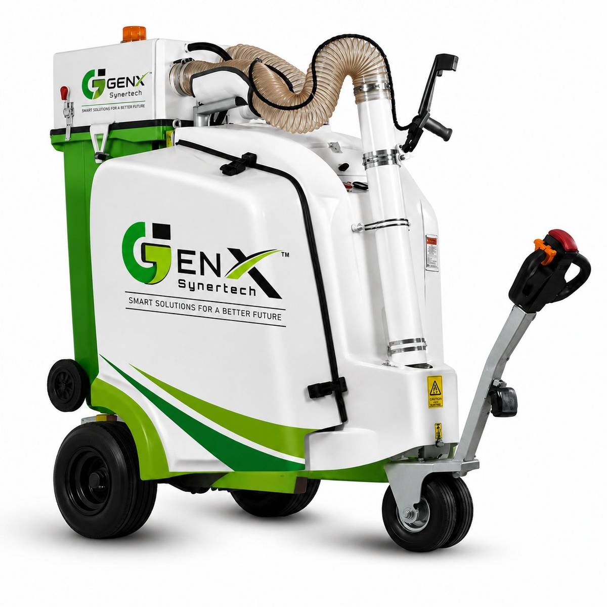 GenX SynerTech litter picker sweeper product view with vacuum hose and handle
