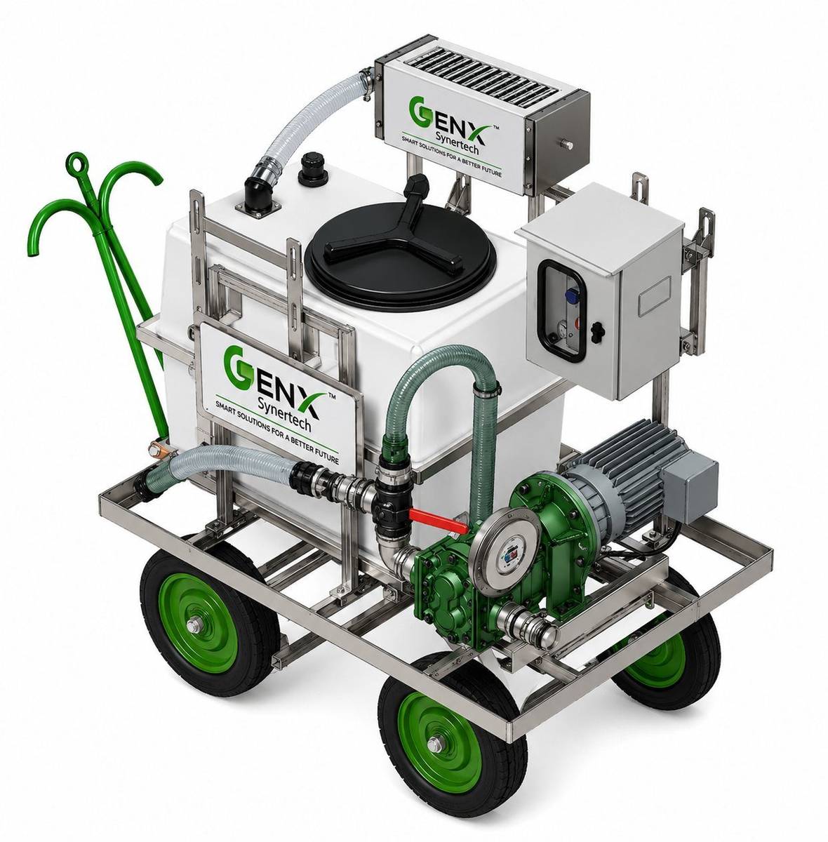 GenX mobile vacuum unit showing positive displacement lobe pump and filtration system